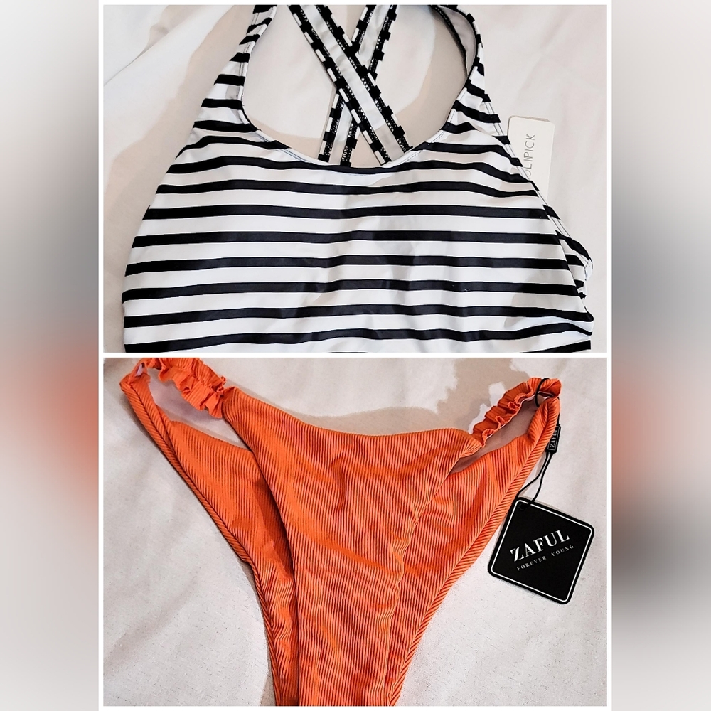 Zaful Bikini and Holipick Striped‎ TopSet M